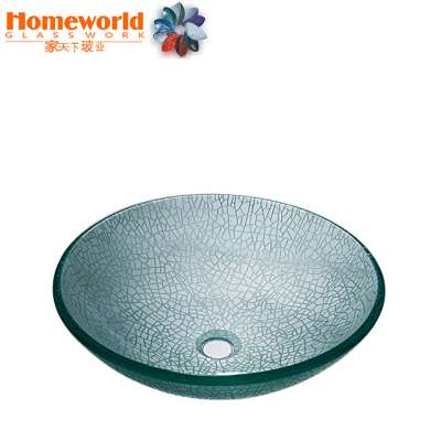 China supplier engraved round circular wash bowl glass sanitary ware basin